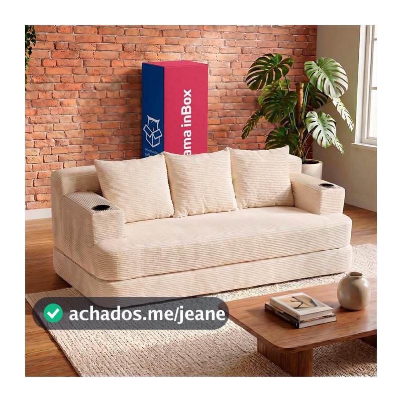 Sofá Cama Nami 1,88m Xpand Tech Tecido Velourê Bege Cama inBox
