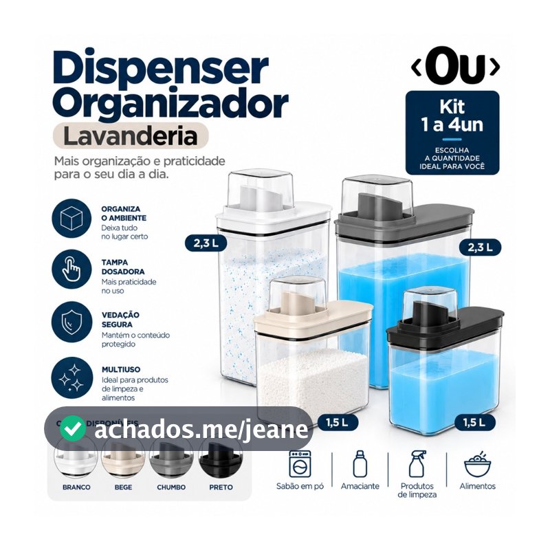 Kit 1 a 4 Peças Dispenser Organizador Lavanderia OU 1,5L 2,3L para Amaciante e Sabão em Pó e Líquido