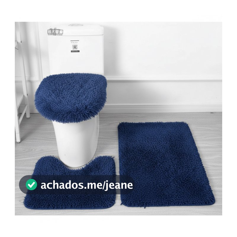 kit Jogo de 3 Tapetes felpudos e anti-aderentes Para Banheiro Antiderrapante Felpudo Tapete cor azul