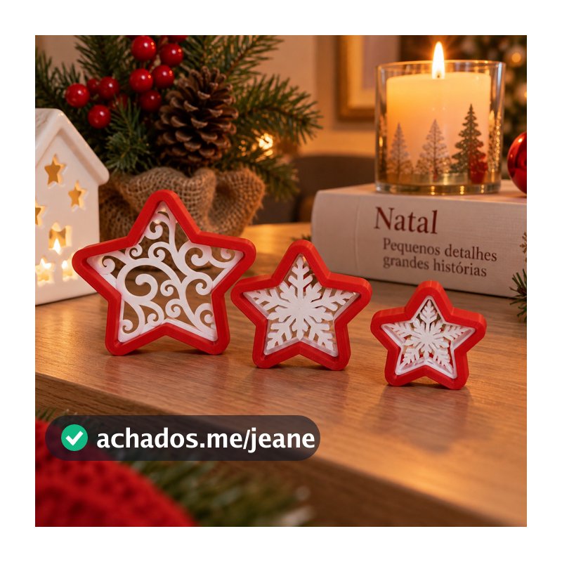 Estrela de Natal Kit 3 Peças Pequenas Decorativas