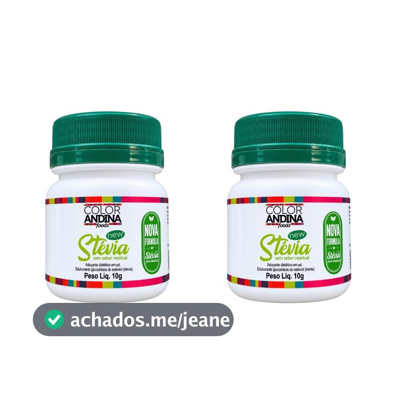 Adoçante Stévia Color 10g Color Andina 100% Natural - 2 potes - Sem Sabor Amargo
