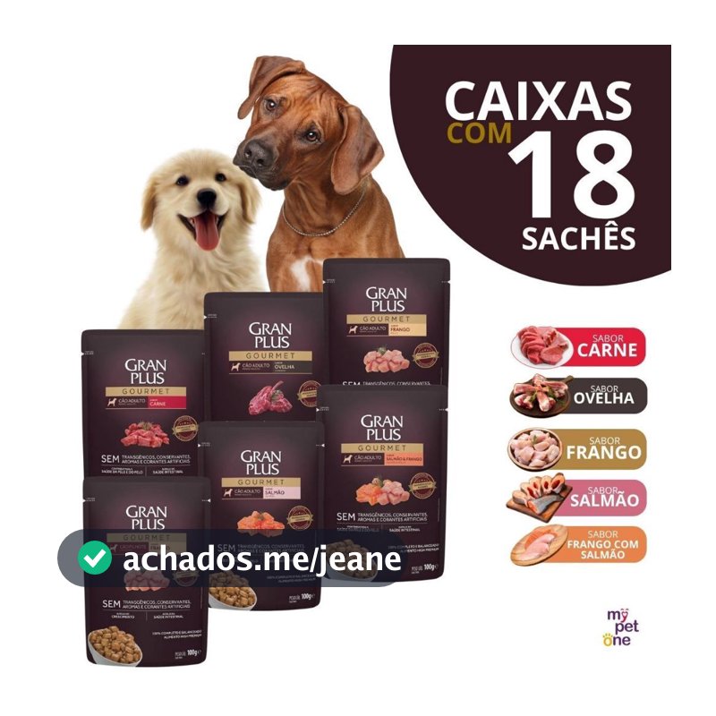 Ração Úmida Sachê GranPlus Gourmet Para Cachorros Sabores Diversos Caixa 18 Unidades