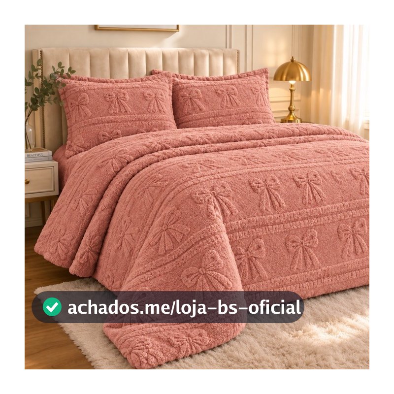 Kit Colcha Queen Fleece 3 Peças Edredon Super Macia Alto Relevo 2 Fronhas Toque Suave  Aconchego