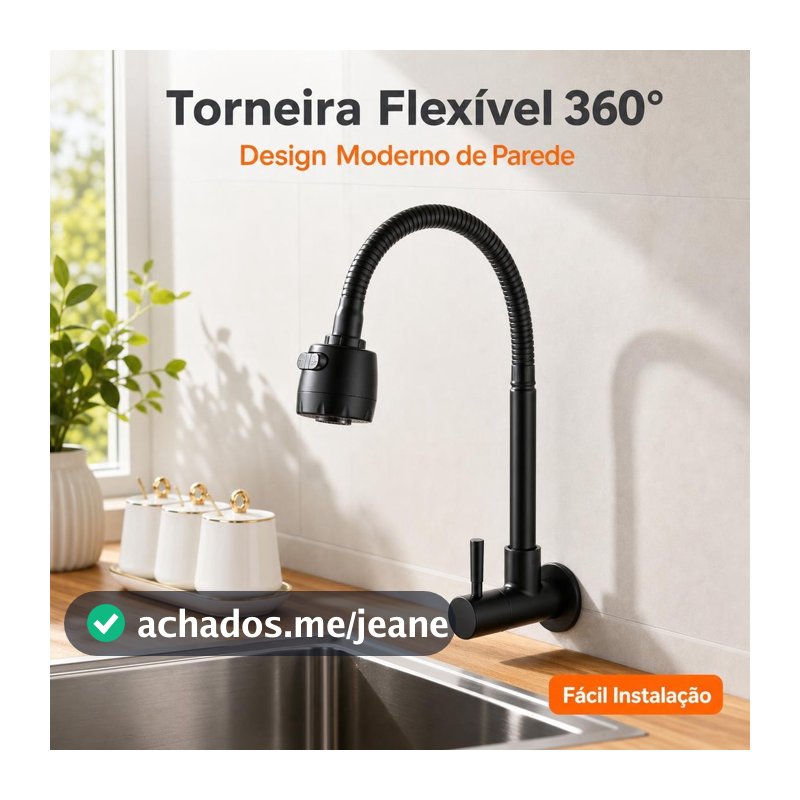 Torneira Inox  Prata/Preto Com Chuveiro Com Rotação De 360° Cozinha Luxo Parede Promoção