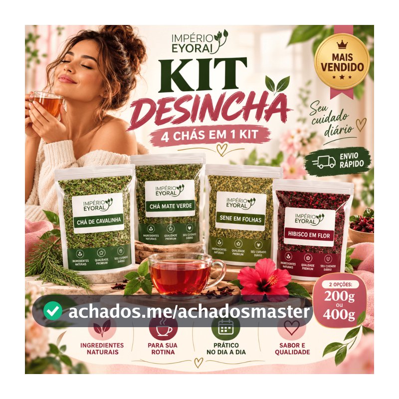 Desinchá Elimine o Inchaço e Acelere Seu Metabolismo Naturalmente Cavalinha, Chá Verde, Chá Hibisco E Sene 100g cada