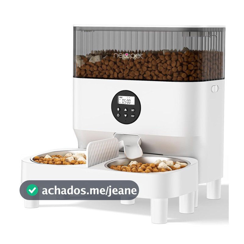 Newpet 5L Alimentador Automatico Pet Tuya WiFi Alimentador Automatico para 2 Gatos Fácil de Altura da Tigela - Bivolt