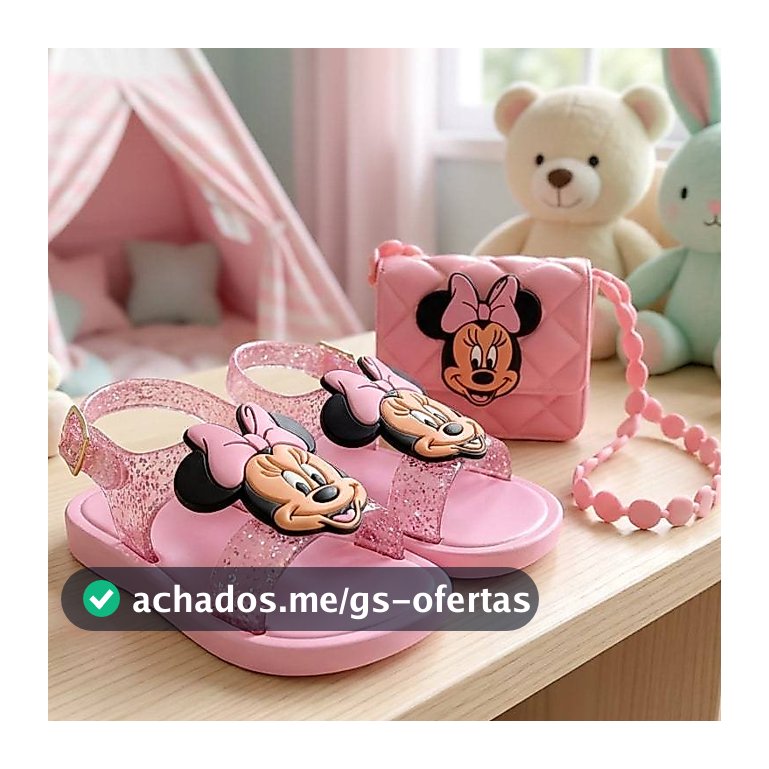 Kit Sandália e Bolsa feminina Infantil Conforto Emborrachado para menina 18 A 25 Rosa Personagem