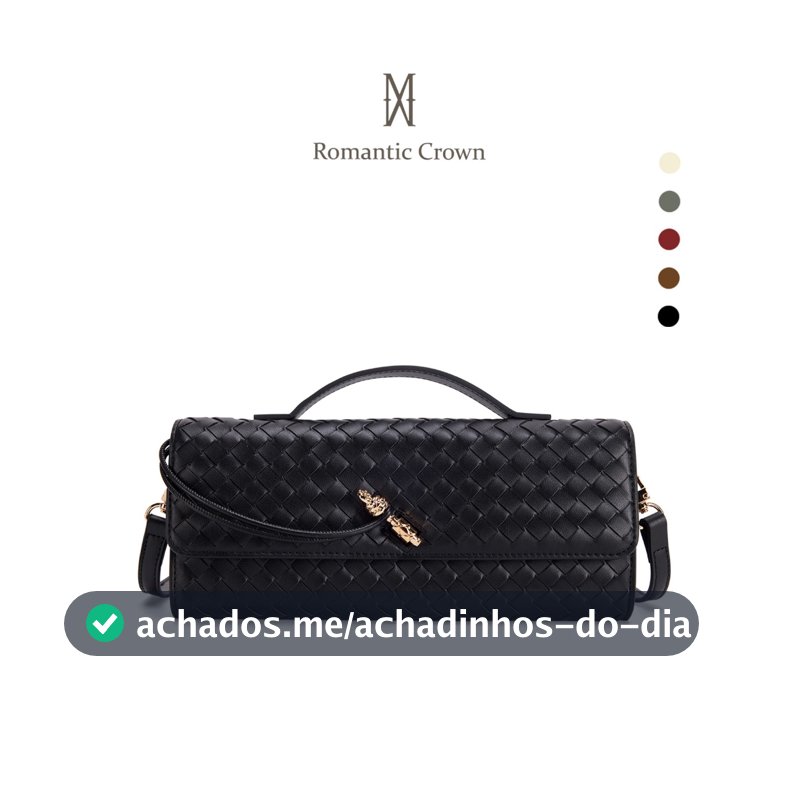 ROMANTIC CROWN Bolsa Feminina Mão Transversal Ombro Trançada Couro PU Vegan, Clutch Noite Balada Casamento Alça Ajustáve