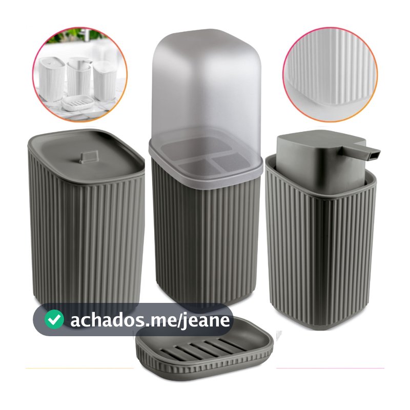 Kit 4 Acessórios Banheiro Porta Sabonete Líquido, Porta Algodão, Porta Escovas e Saboneteira Av