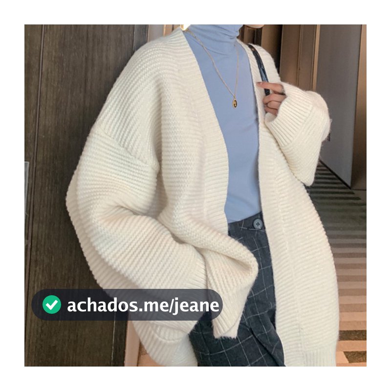 Cardigan De Malha Estilo Preguiçoso Feminino Coreano Solto Manga Comprida Casaco Casual