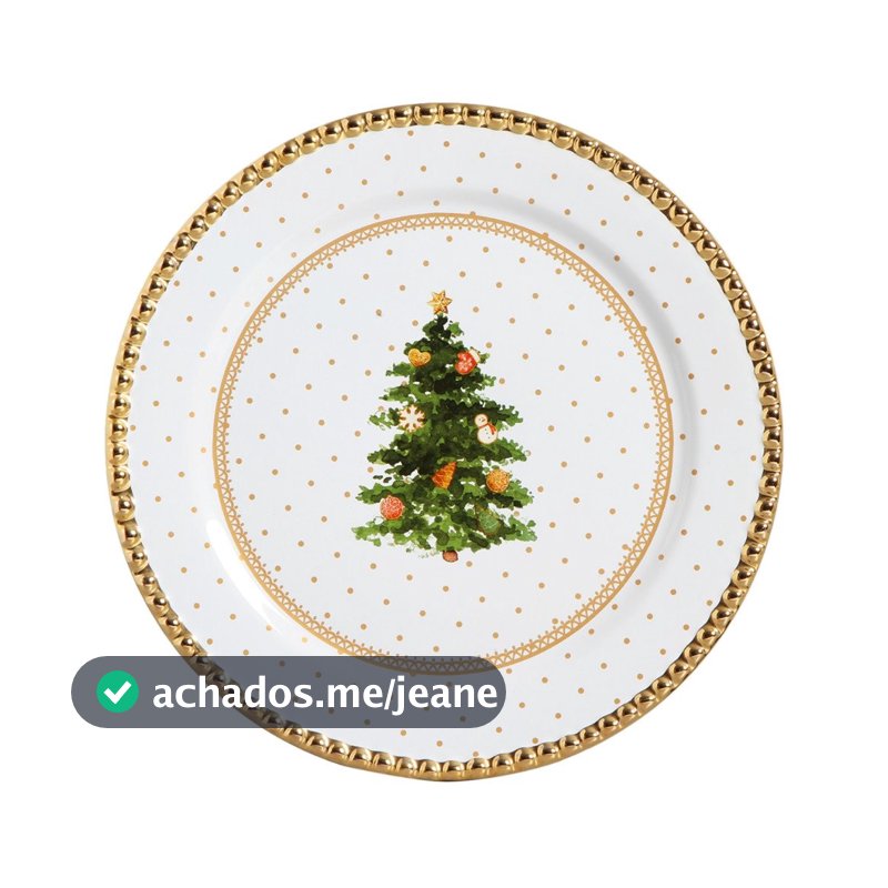 Sousplat Travessa Rasa Toys Christmas Com Ouro 34cm Natal Cerâmica Scalla