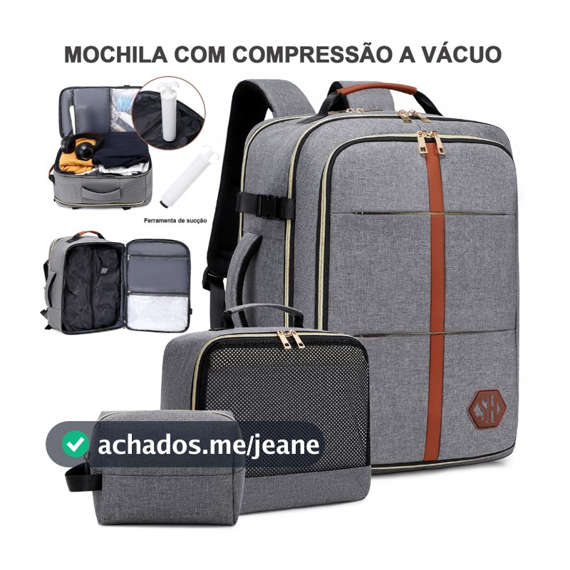 Kit 4 Peças Mochila com Compressão a Vácuo, Mala de Viagem de Avião Executiva Grande Impermeável para Notebook