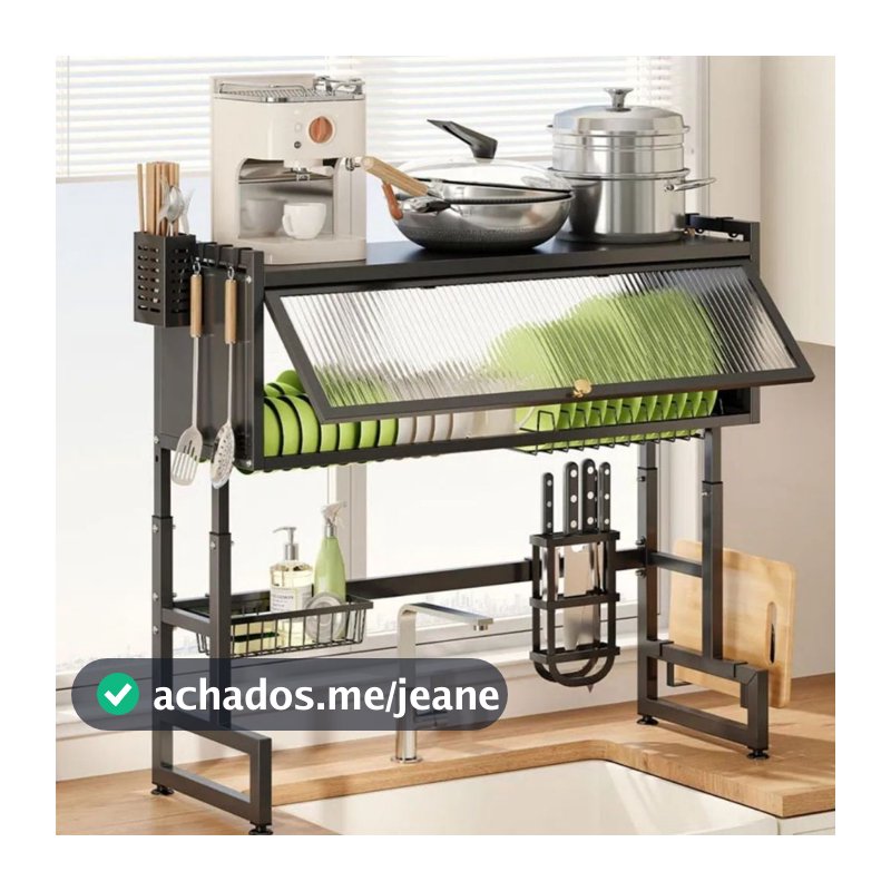 Escorredor De Pratos Organizador De Cozinha Pia Prateleira Dupla Com Porta Cor Preta Envio 77x77x30
