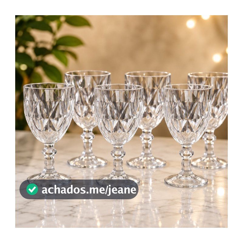 Jogo com 6 Taças Diamond de Vidro Transparente 300 ml / 340 ml / 350 ml – Gamma