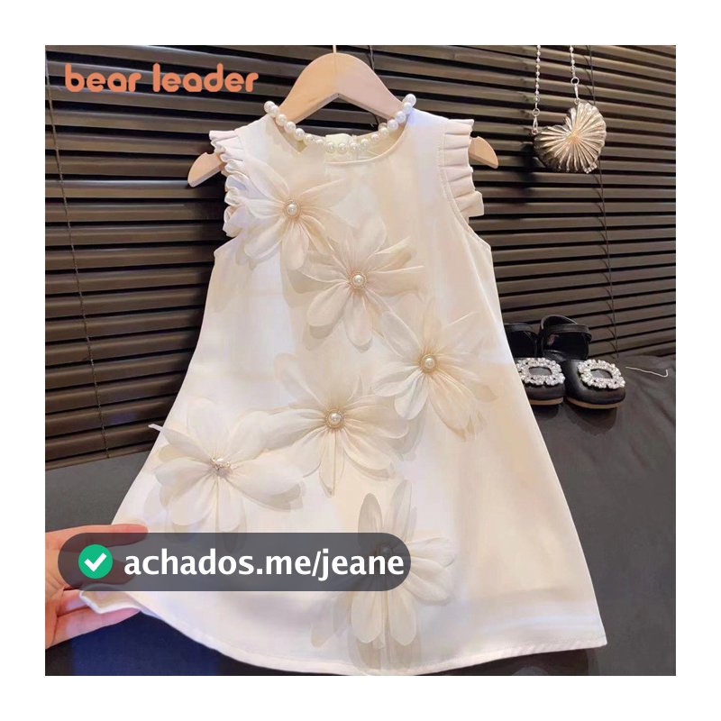 Líder Do Urso Summer New Mesh 3D Flower Girls Princesa Vestidos De Bebê Sem Mangas Baby Kids Festa De Casamento Roupas Elegantes 2-7 Anos Moda Bege