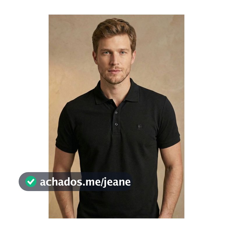 Polo Piquet Lisa Com Botão Polo Wear Preto