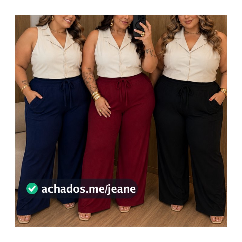 Kit 2 Calça Feminina Pantalona Plus Size Algodão Com Bolso e Elastico na cintura Curvy +