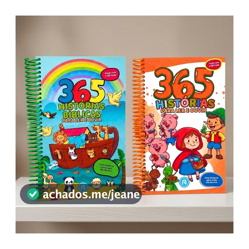 Kit 2 Livros 365 Bíblicas + 365 Contos QR Code para Ler e Ouvir Espiral Educação Cristã para Criança