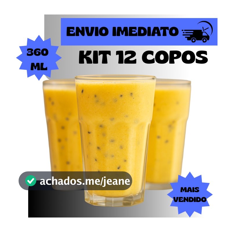 Conjunto Kit 4/6/12  Unidades Copos Vitamina Transparente Premium Resistente Grosso Suco Agua 360 ml