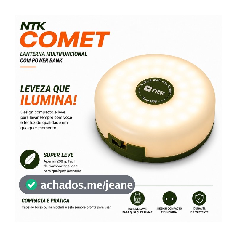 Lanterna Recarregável NTK Comet LED SMD Portátil Camping Emergência Bivolt