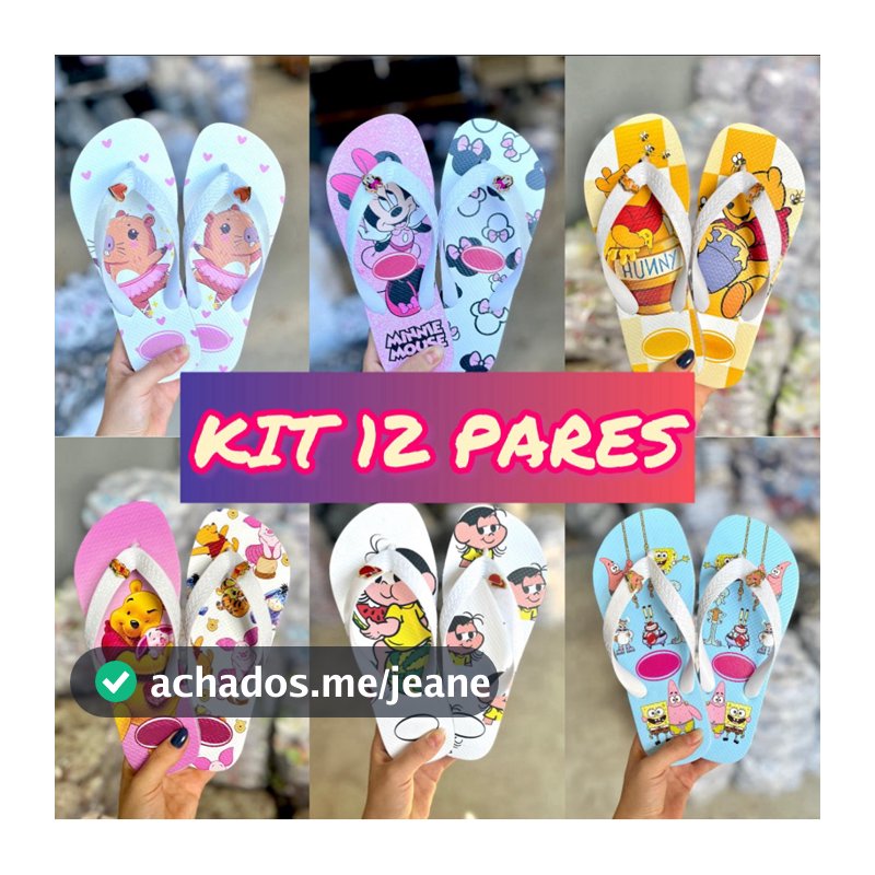 KIT Chinelo Feminino Adulto 12 Pares