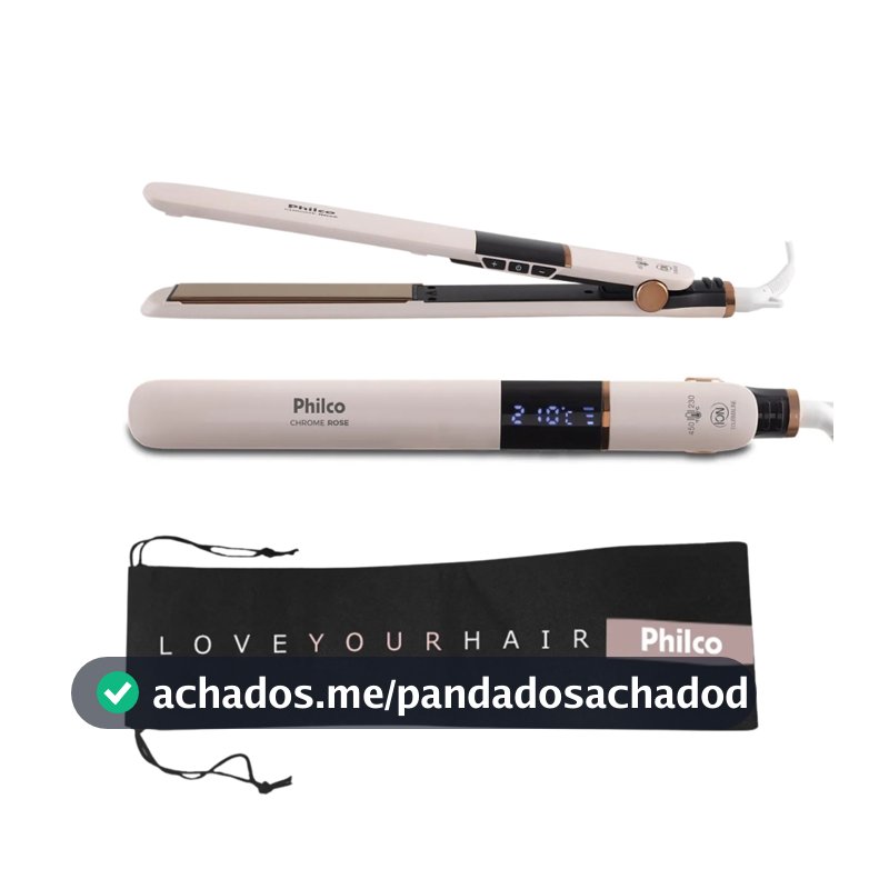 Chapinha Prancha de Cabelo Titanium Chrome Rose PPR10 Bivolt com Display de LED e Trava Philco
