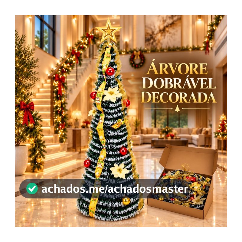 Árvore de Natal 1,5m Decorada Dobrável Slim com Enfeites Laços Bolas e Estrela