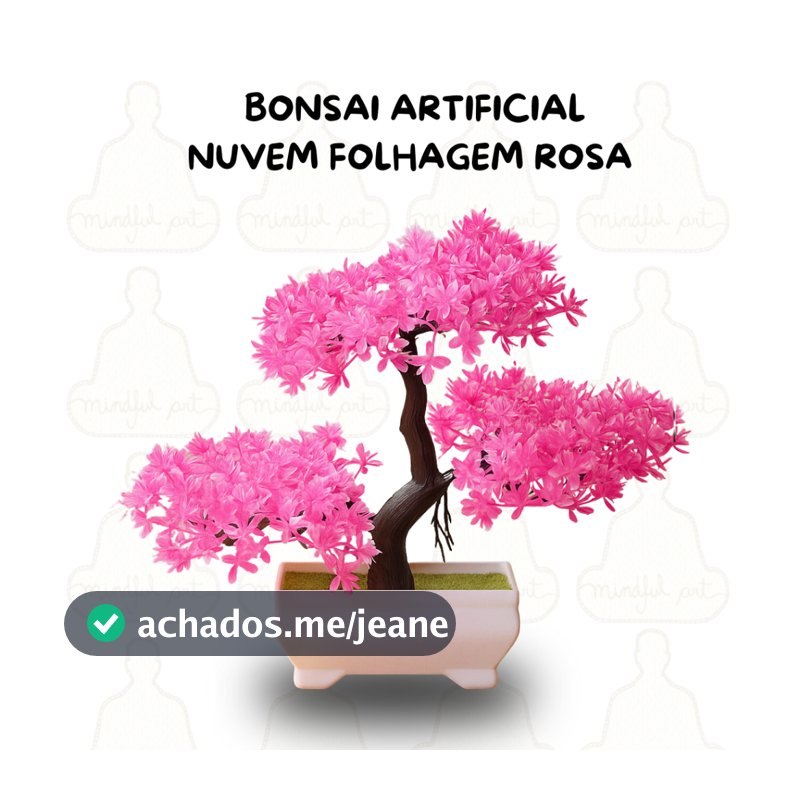 Planta Bonsai Nuvem Artificial –  Folhas Rosa Vibrante em Vaso Branco Retangular