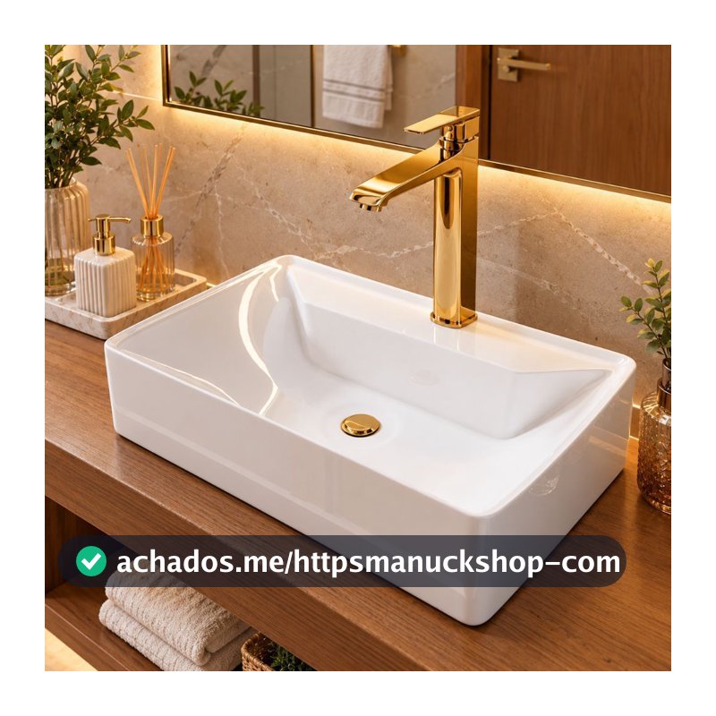 Cuba de Sobrepor para Banheiro e Lavabo 50x35cm Mármore Sintético Retangular Venuz Movelove