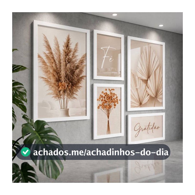 Painel 5 Peças Gratidão Religioso Harmonia Fé Quadros Sala Hall Folhas Secas