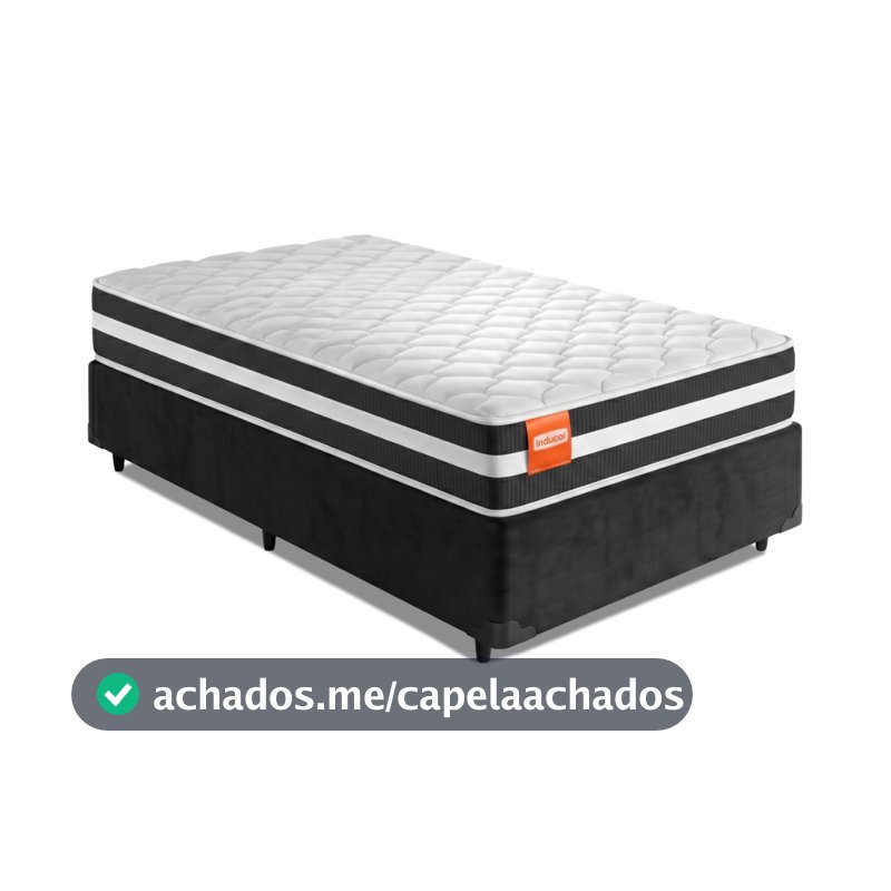 Cama Box Solteiro Colchão Molas Qatar 88x188x60cm Branco / Preto - Suporta até 200Kg