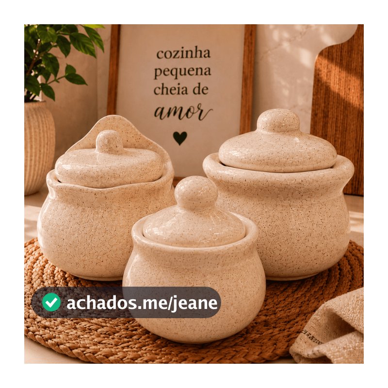 Kit Cozinha Saleiro + Açucareiro + Pote de Alho em Cerâmica / Porta Condimentos Decoração Presente Utensílios