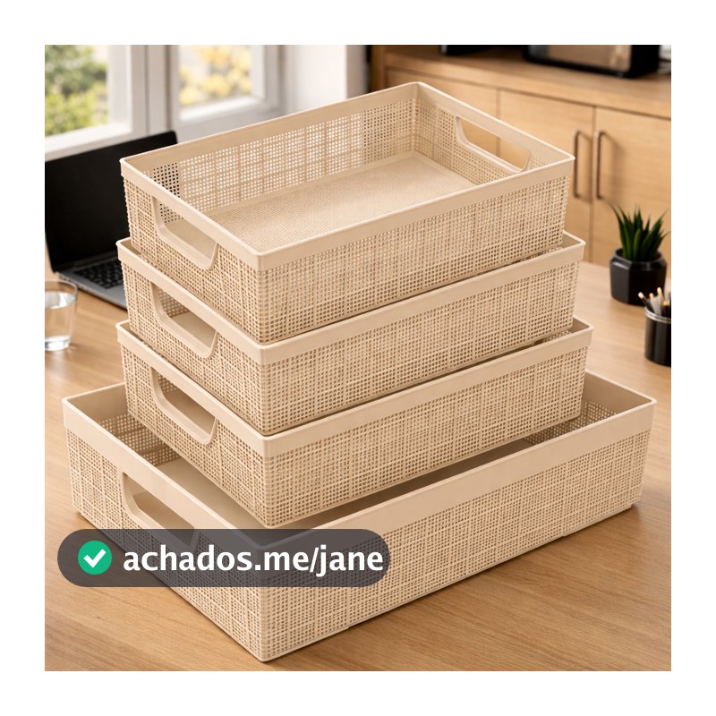 Kit 4 Cestos Organizador Grande em Plástico Empilhável Cozinha Banheiro Escritório 2 L 2 L 5,2 L