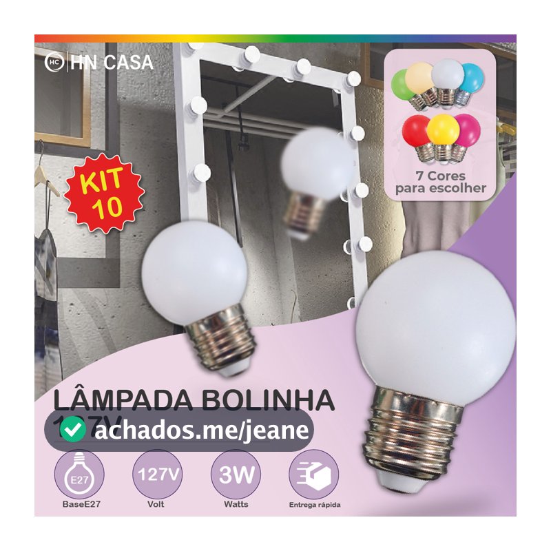 Kit 10 Lâmpada Bolinha Mini Bulbo Colorido LED 3W G45 E27 Com opção de 7 cores | 127V