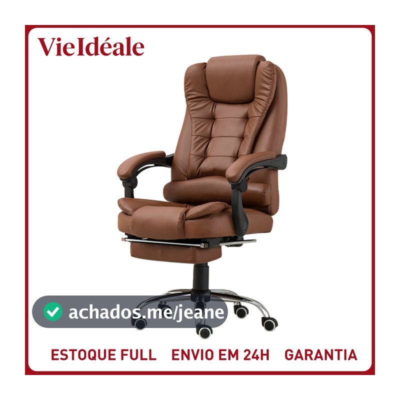 Cadeira de escritório presidente, cadeira de home office com apoio para os pés e encosto ajustável（marrom）