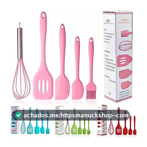 Kit 5 Peças Utensílios de Cozinha Silicone Colher Espátula Fue Espátula Pequena Pincel