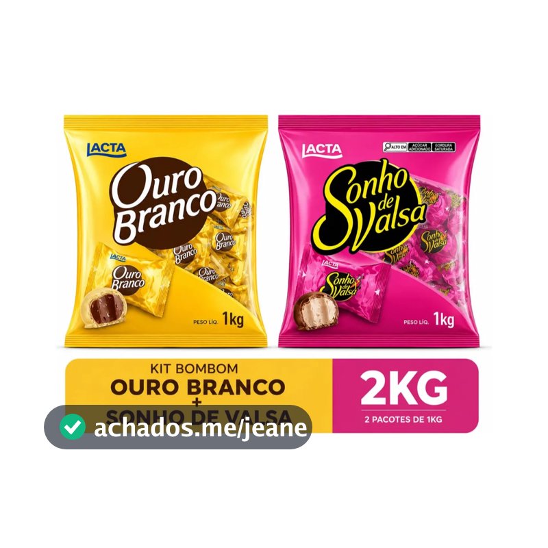 Kit 2 kg Bombons Sonho De Valsa e Ouro Branco Lacta