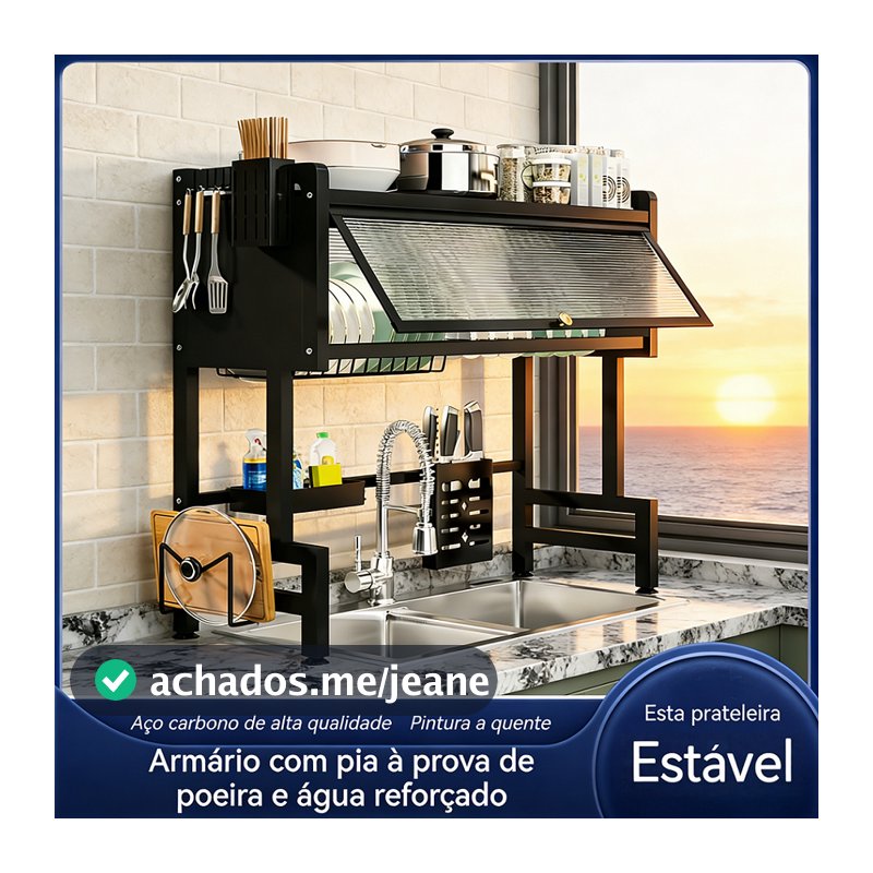 Escorredor de Louça Cozinha Suspenso Pia Rack Organizador Modular Autosustentável 2 e 3 Camadas Aço Preto