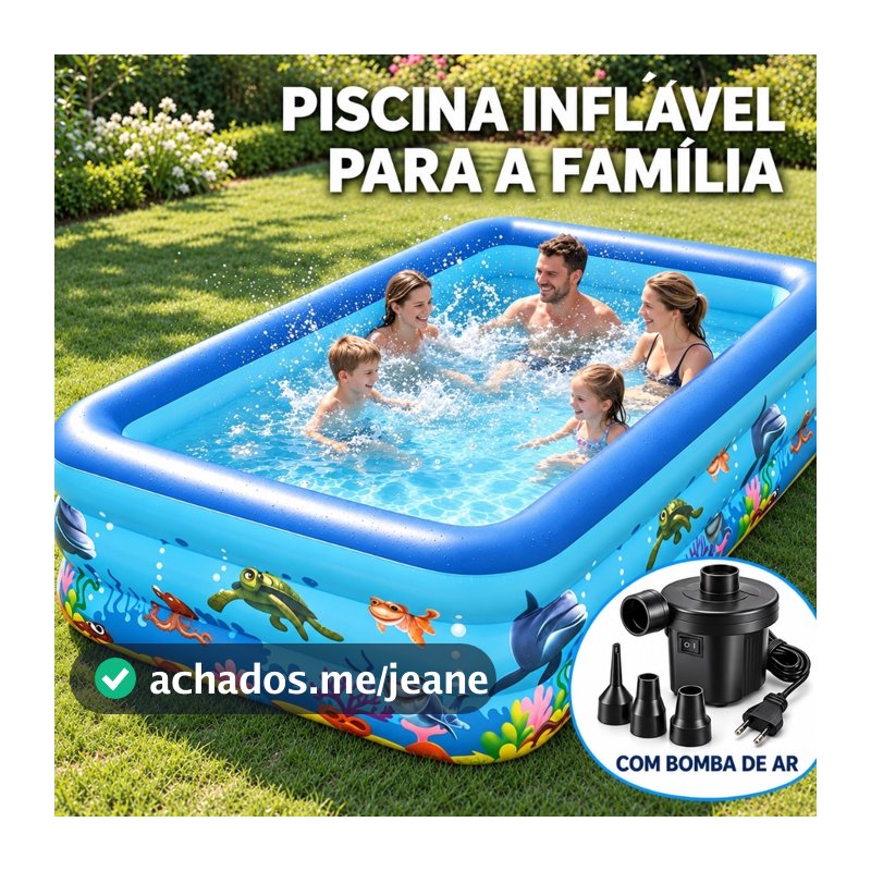 Piscina Inflável 150cm 3 Anéis com Bomba de Ar e 4 Remendos PVC para Crianças Adultos e Família