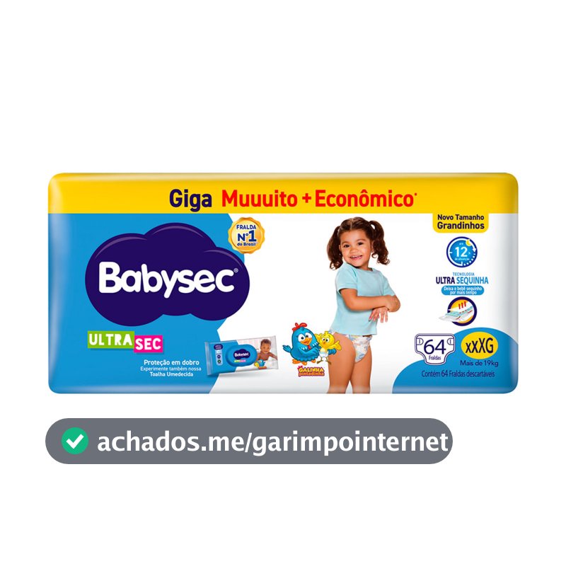 Fralda Babysec Ultrasec Giga Tamanho XXXG 64 Unidades Descartáveis