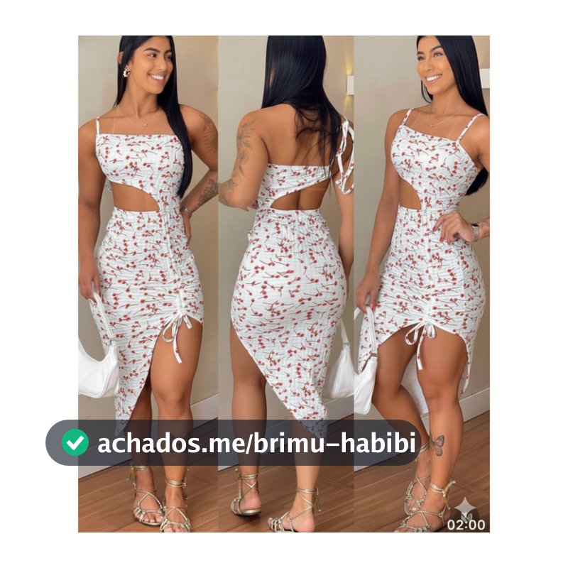 Vestido Midi Bubble Verão Estampado com Alça e Fenda Reguláveis