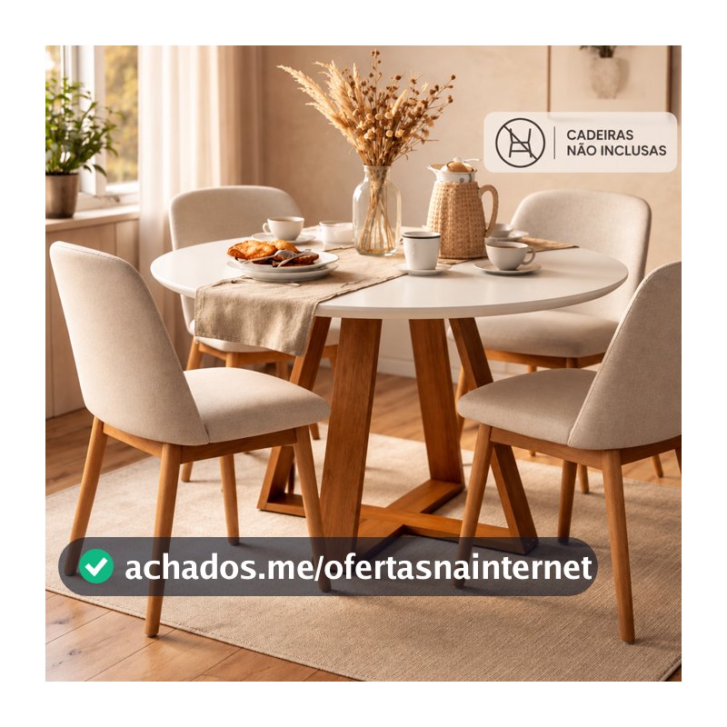 Mesa De Jantar Redonda Livia 110cm 4 Lugares Branca Base Mel Moderna