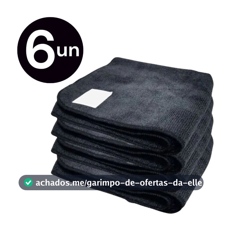 6 Panos Mágico Microfibra Automotivo Grande Preto 60x40cm Anti Risco Lava Seco Não Solta Fiapos