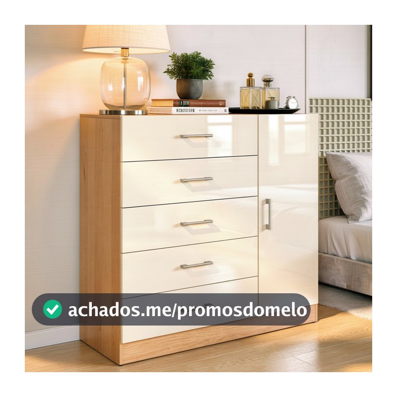 Cômoda Miami 5 Gavetas 1 Porta Sapateira Organizadora Cinamomo Branco Off White - Blue Moby
