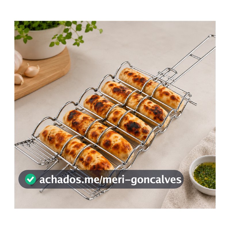 Grelha Dupla Pão De Alho Milho Churrasqueira Aço Inox Churrasco Profissional Festa