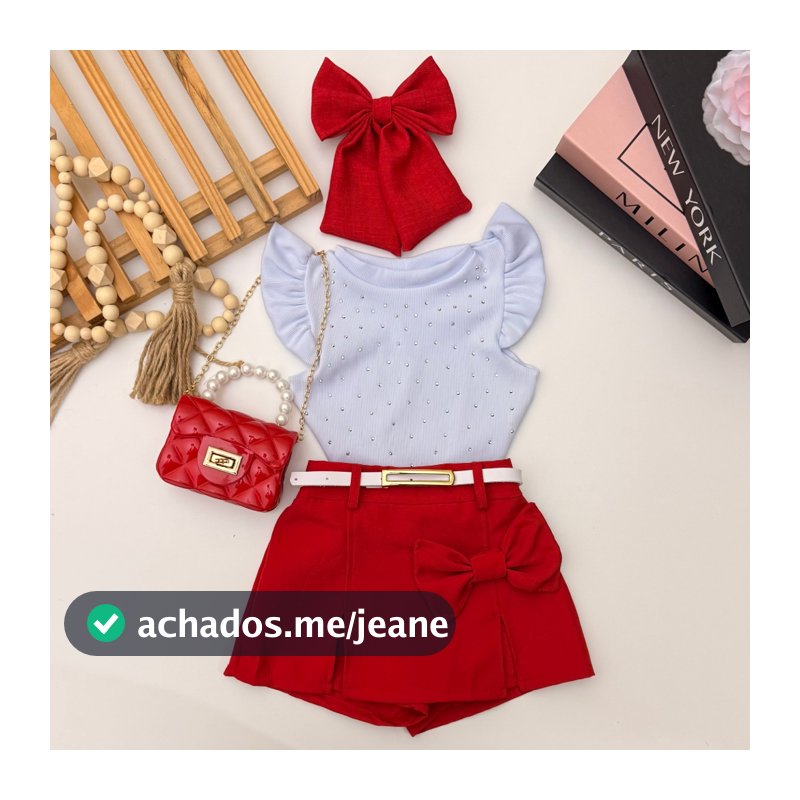 Conjunto 2 Peças  Infantil Menina Cropped  Short Saia Moda Bloguerinha Casual Fashion Look Natal Ano Novo Réveillon