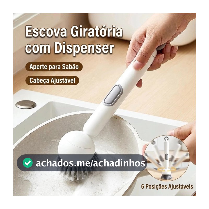 Escova de Limpeza Giratória com Reservatório de Detergente, Escova Multiuso para Cozinha