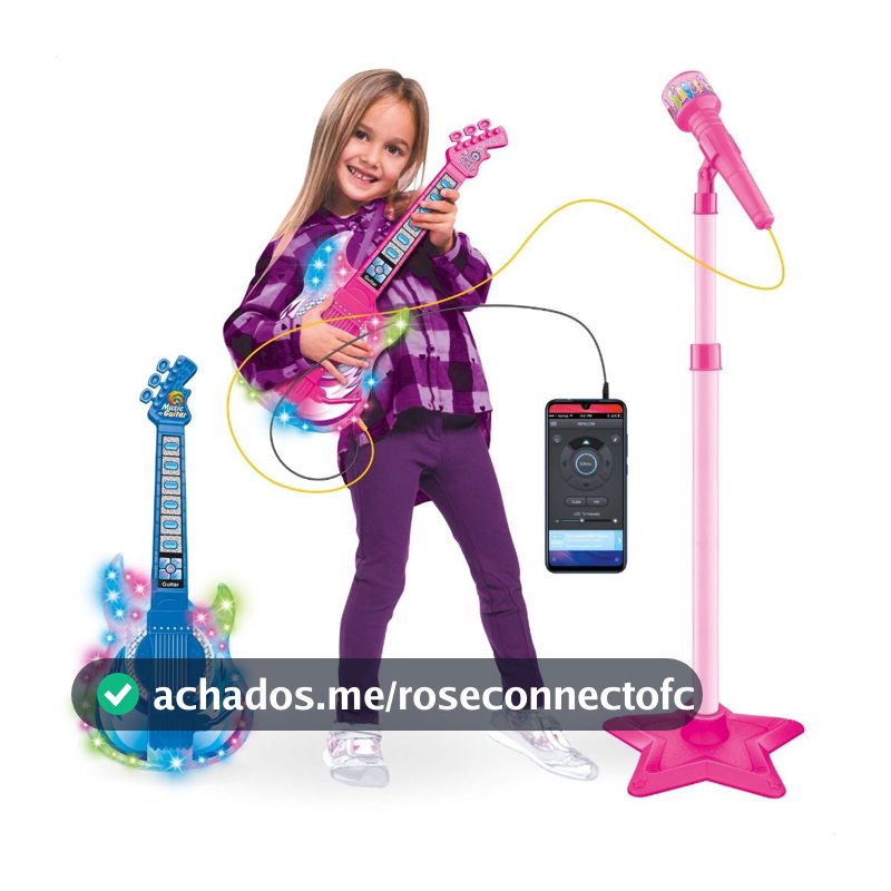 Guitarra e Microfone Infantil Instrumento Brinquedo Musical com Luz e Som