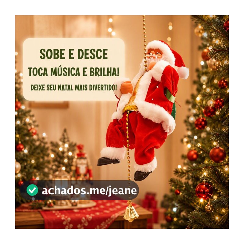 Papai Noel Subindo Corda Decoração de Natal com Movimento Automático