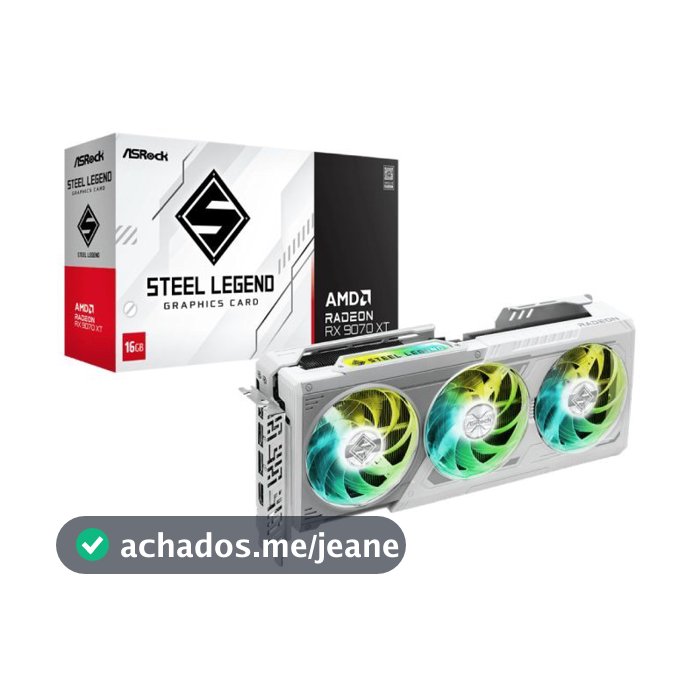 Placa de Vídeo AsRock RX 9070 XT Steel Legend White 16GB GDDR6 256bits - 90-GA5DZZ-00UANF